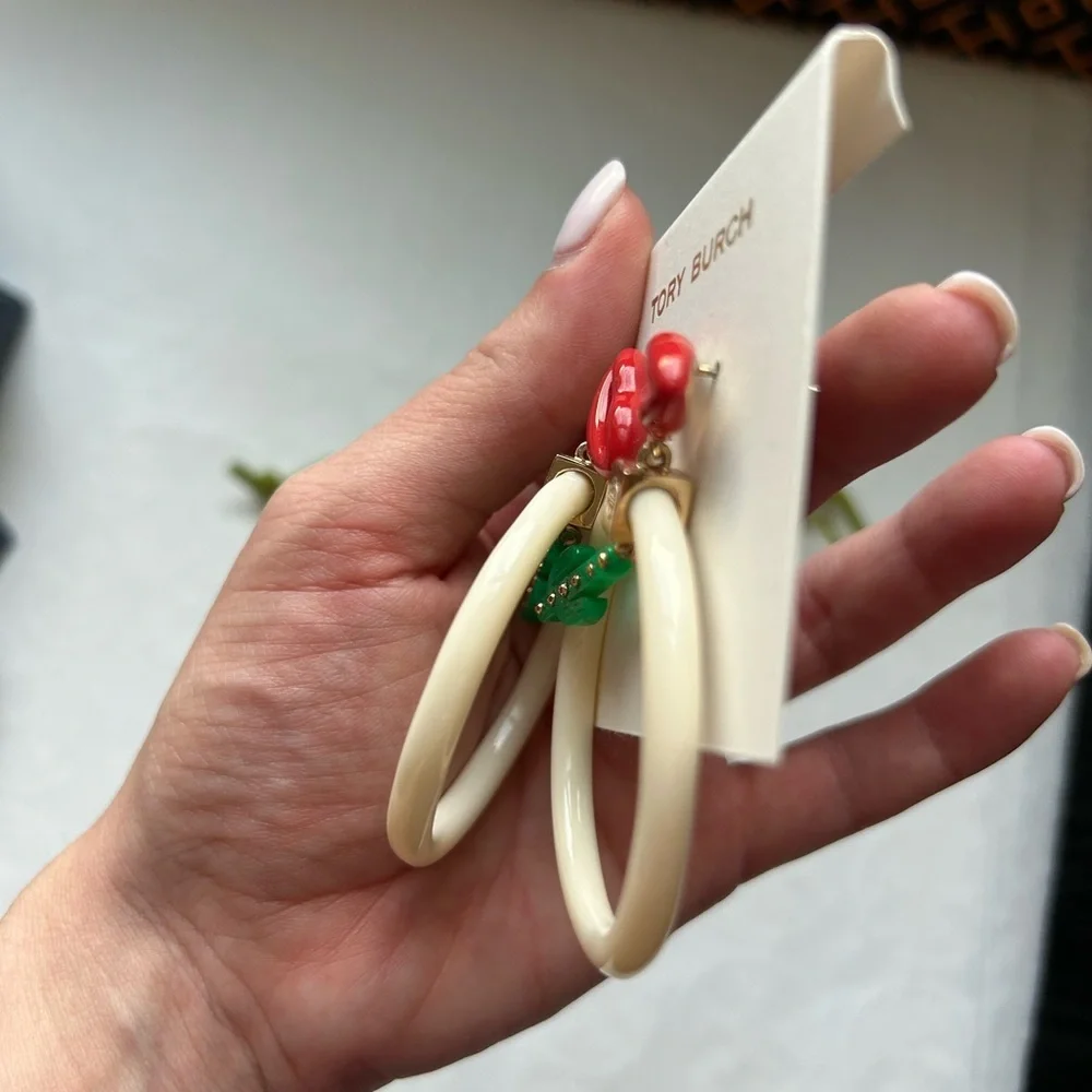 Tory Burch Cactus Earrings Red White Green Gold
